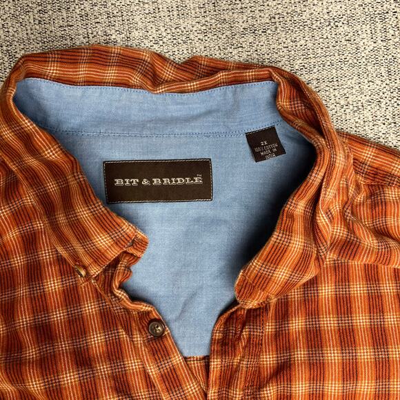 BIT & BRIDLE Western Long Sleeve Plaid Men's Button DownShirt - Size 2X - Picture 3 of 8